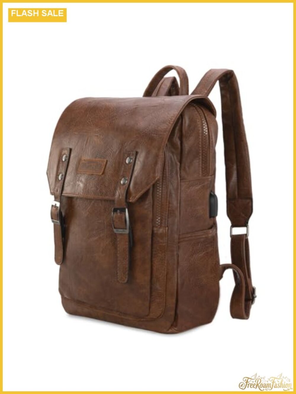 Vegan Leather Laptop Backpack with USB Charging Port, Travel Work College